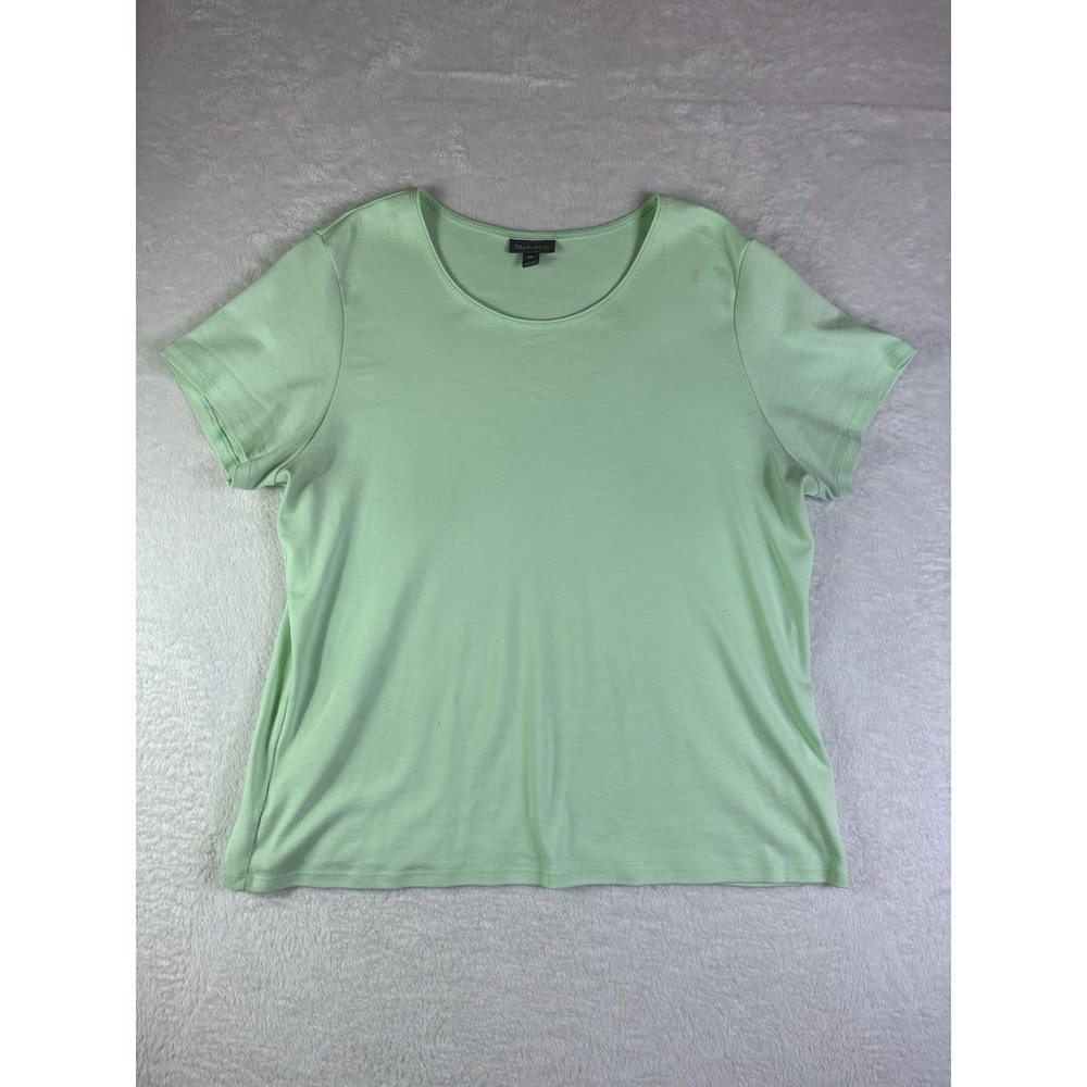 Style & Co Women's Cotton Short-Sleeve Scoop-Neck Top Green 2XL